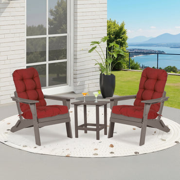 Outdoor High Back Tufted Adirondack Chair Cushion, Patio Rocking Chair Cushions with Ties, Set of 2, Red