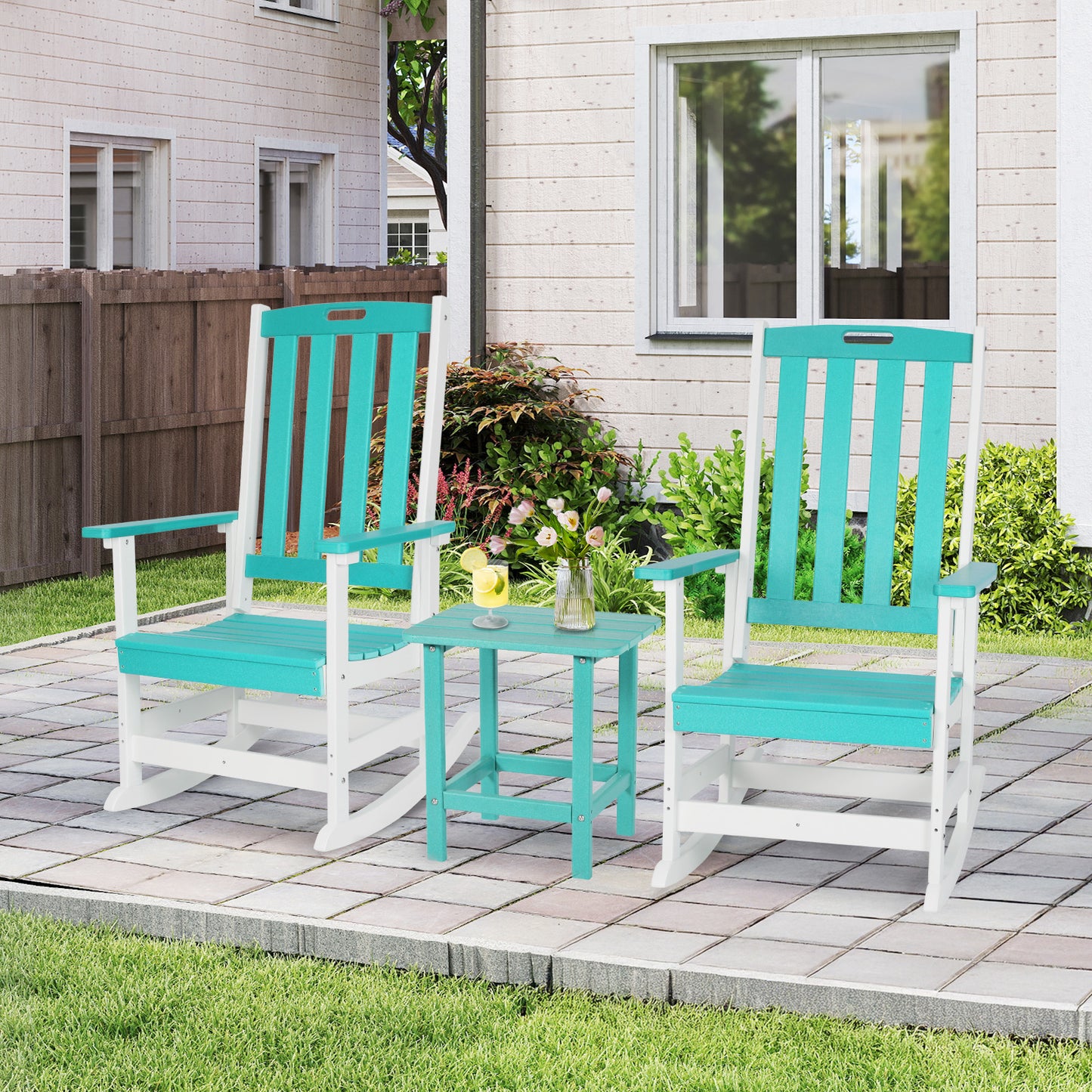 Outdoor Rocking Chair, Ergonomic HDPE Rockers with All-Weather Design