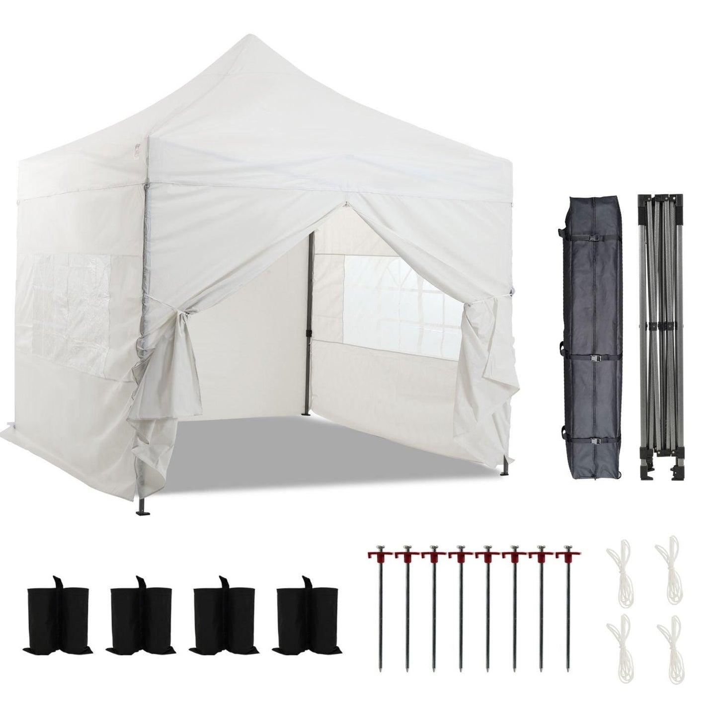 10 x 10 FT. Pop Up Canopy Tent with Windows Sidewalls, 3 Adjustable Heights, with Wheeled Bag Aoodor White