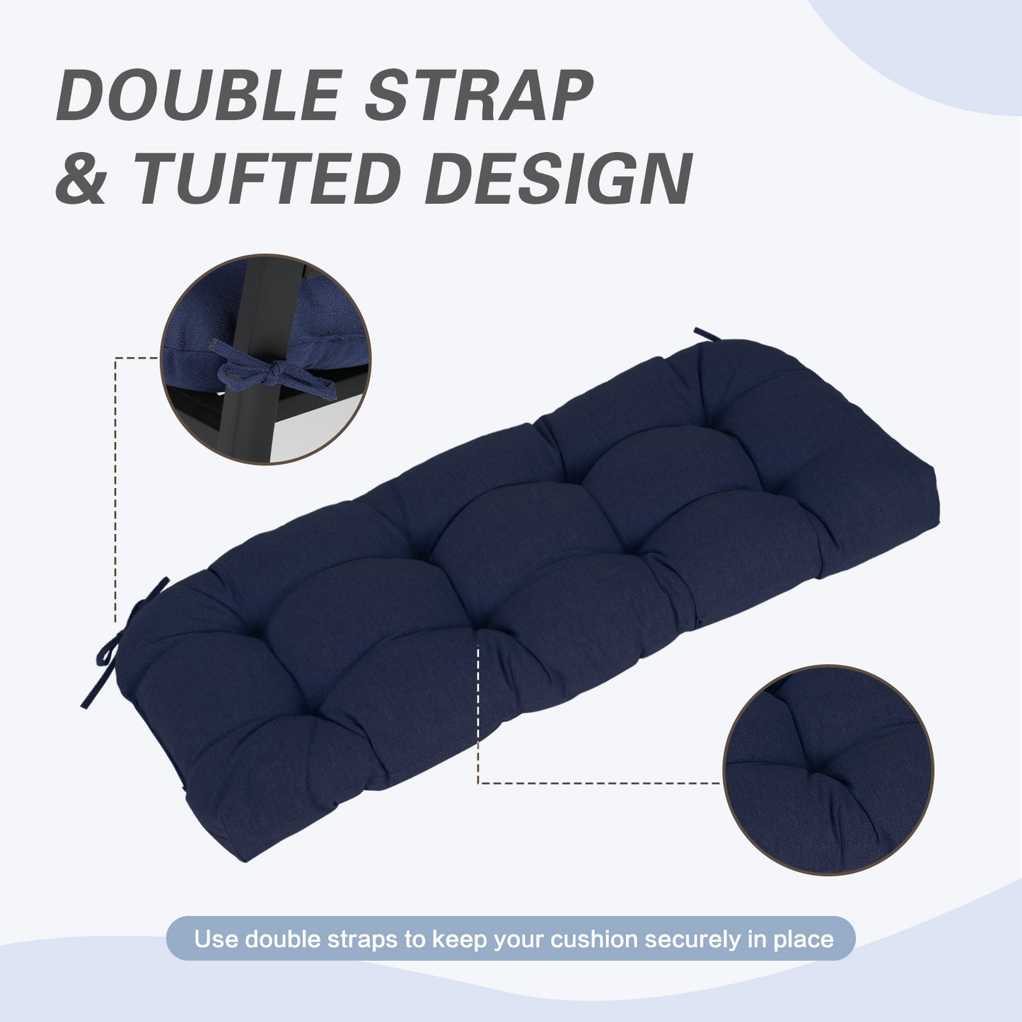 Outdoor Polyester Tufted Bench Cushion, Water & Fade Resistant, Dark Blue