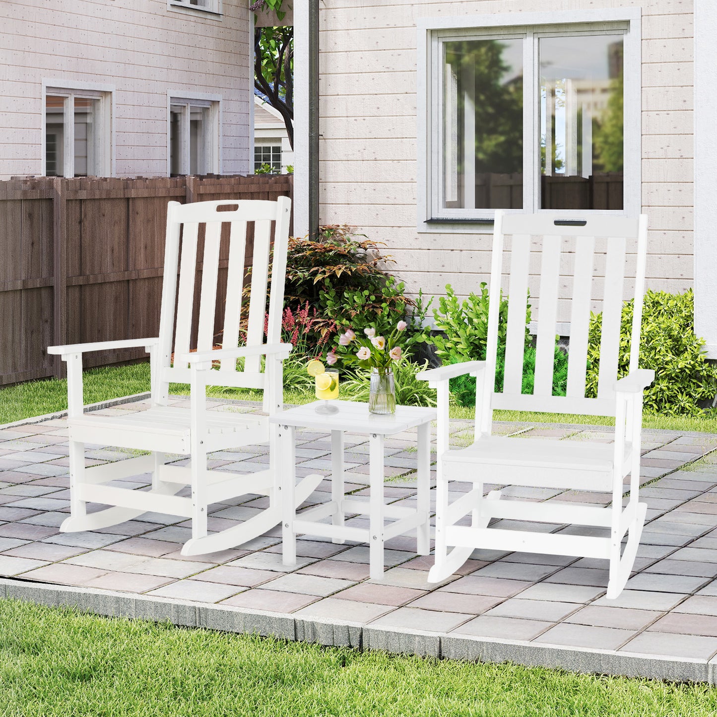 Outdoor Rocking Chair, Ergonomic HDPE Rockers with All-Weather Design