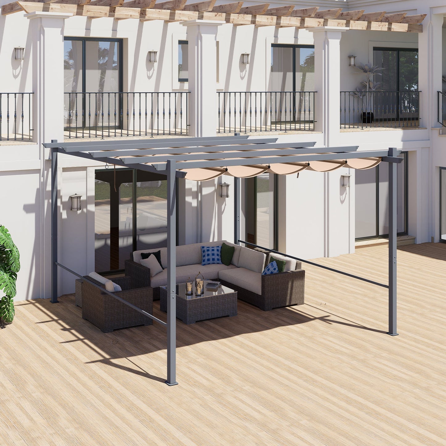Pergola Replacement Canopy - Retractable Sun Shade Cover with Water-Resistant & UPF 50+ UV Blocking for Outdoor Patio