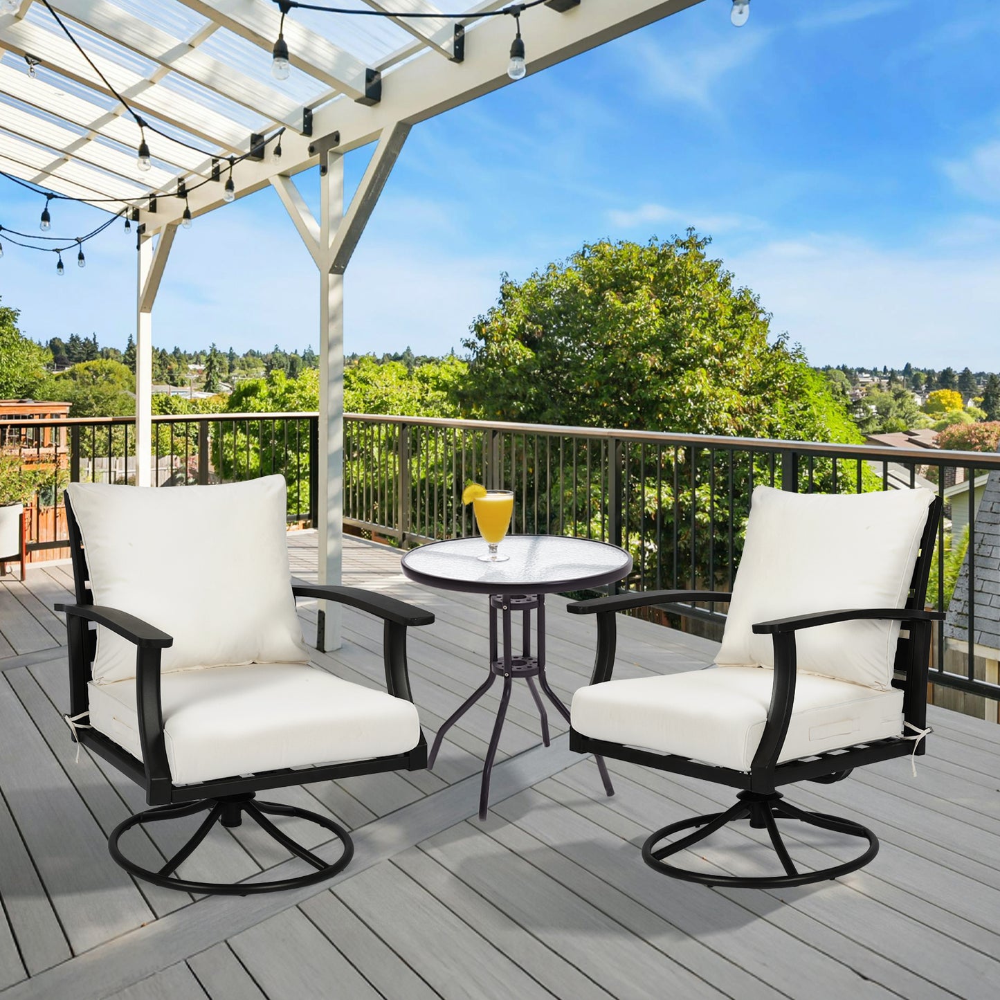 Waterproof Outdoor Deep Seat Cushion Set with Adjustable Straps & Removable Cover - Ivory White Aoodor