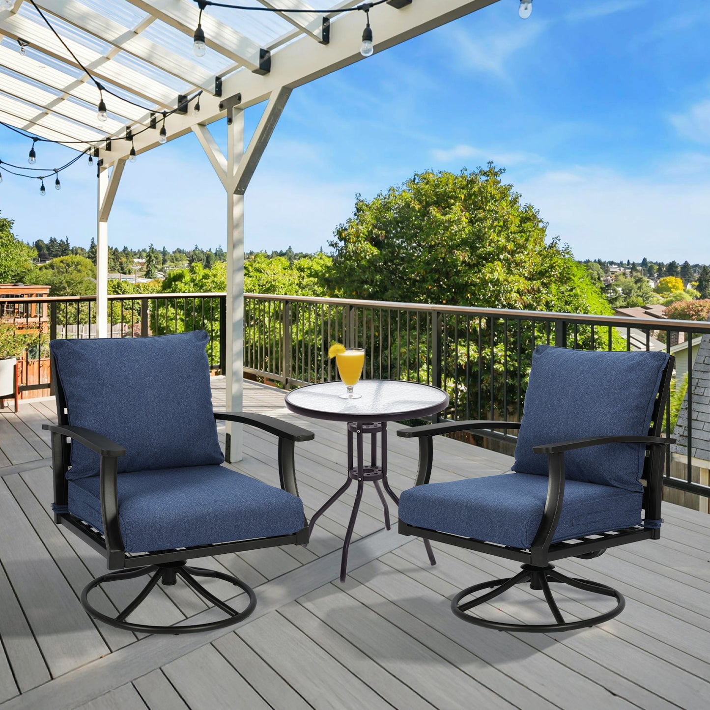 Waterproof Outdoor Deep Seat Cushion Set with Adjustable Straps & Removable Cover - Navy Blue Aoodor