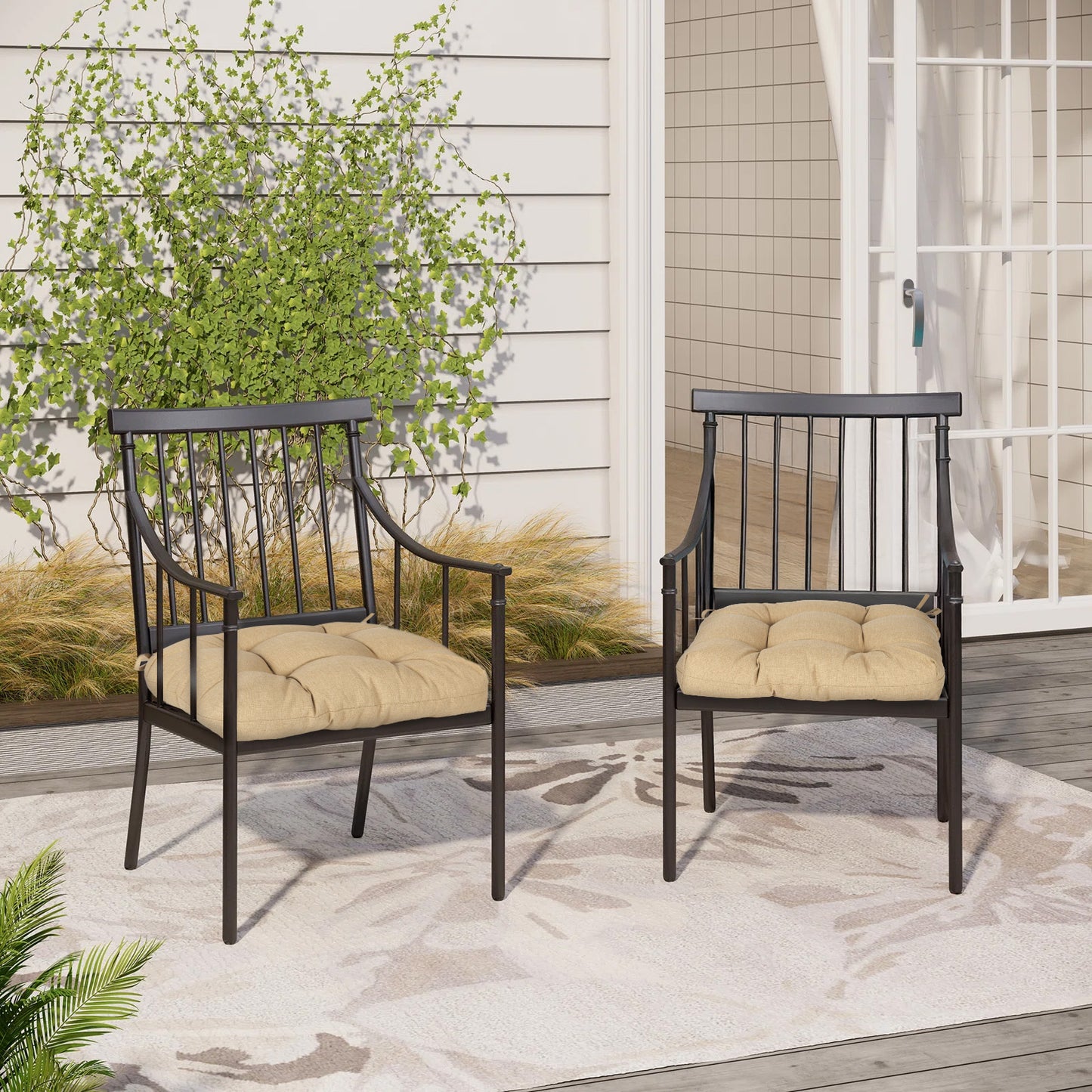 19x19x5 Inch Tufted Outdoor Chair Cushions, Water and Fade Resistant Polyester Dining Chair Pads with Ties - Brown Aoodor