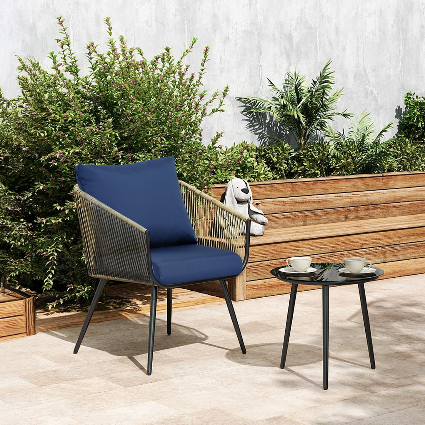 Outdoor Chair Cushions, Patio Deep Seat Cushions with Handle & Adjustable Straps - Navy Blue Aoodor