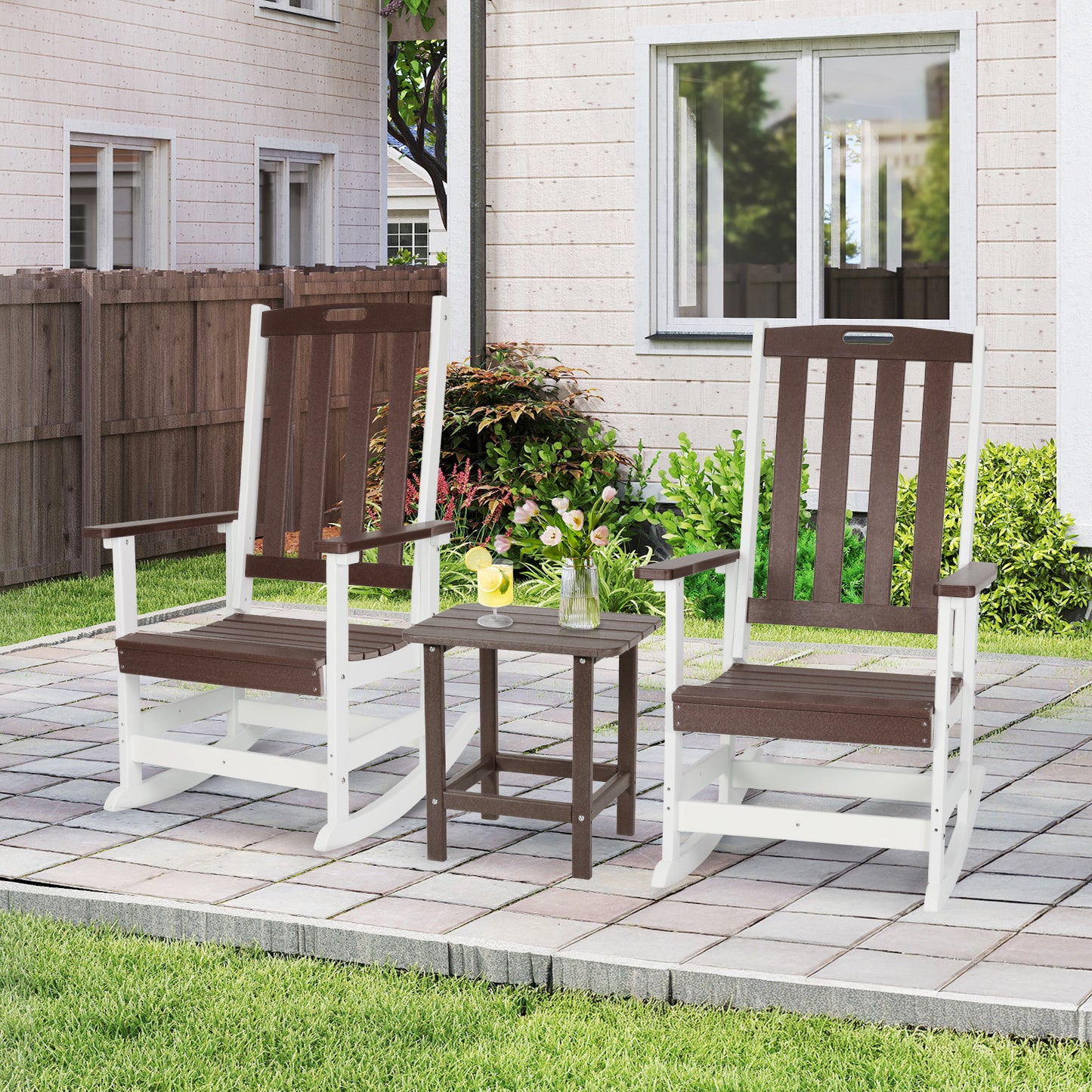 Outdoor Rocking Chair, Ergonomic HDPE Rockers with All-Weather Design