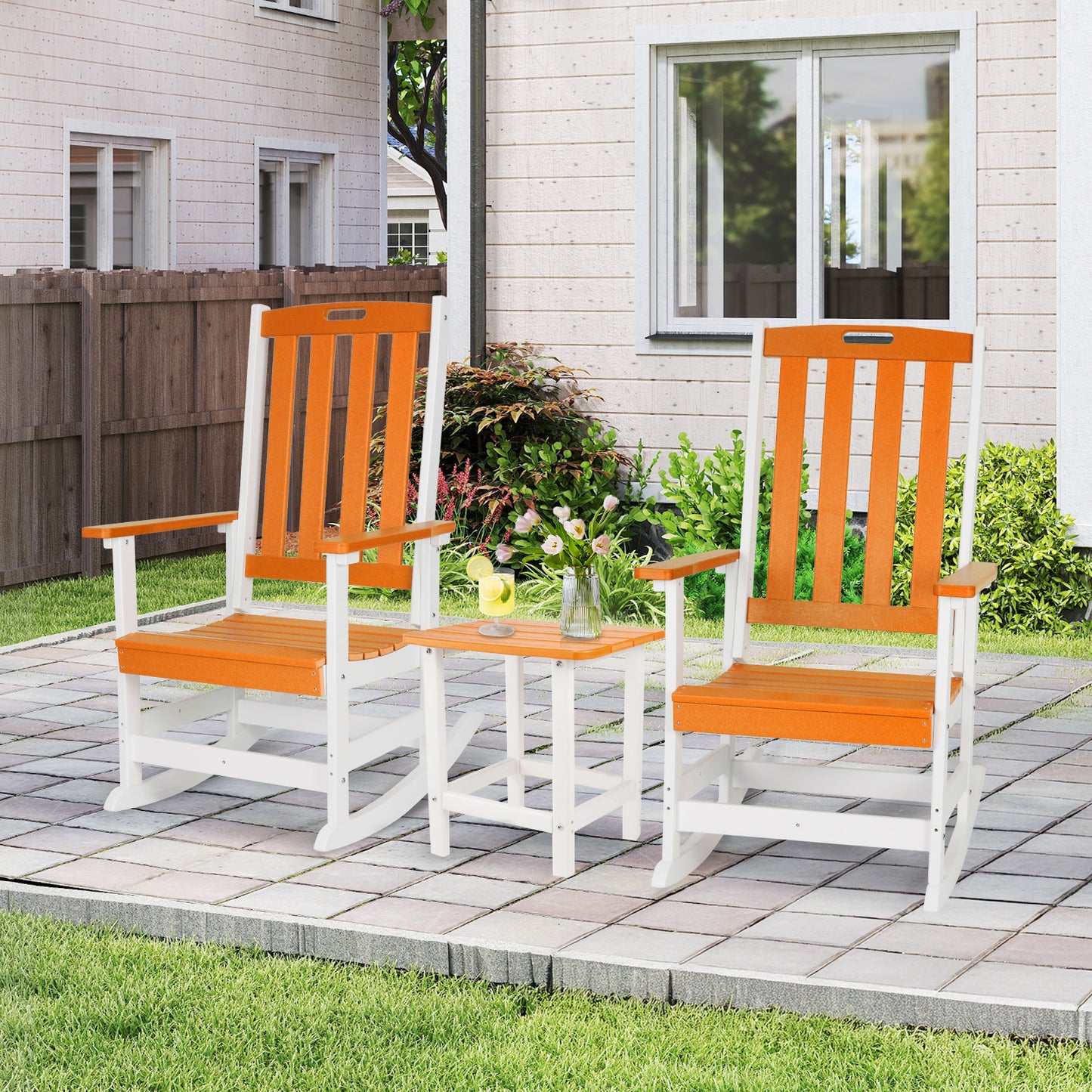 Outdoor Rocking Chair, Ergonomic HDPE Rockers with All-Weather Design