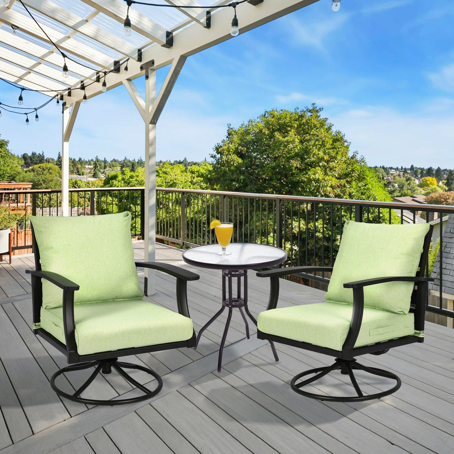 Waterproof Outdoor Deep Seat Cushion Set with Adjustable Straps & Removable Cover - Green Aoodor