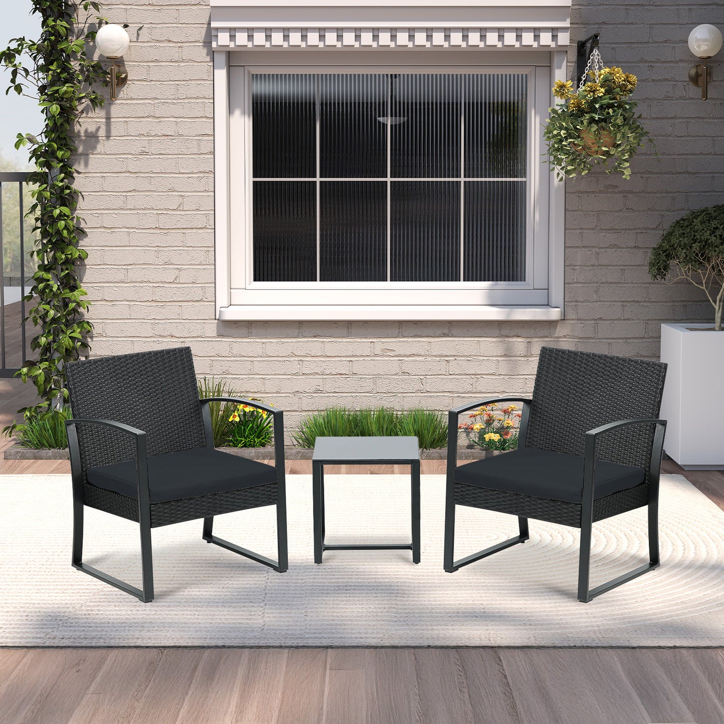 3-Piece Patio Furniture Set - Outdoor Rattan Wicker Chairs with Table, Sofa Set Including Cushions