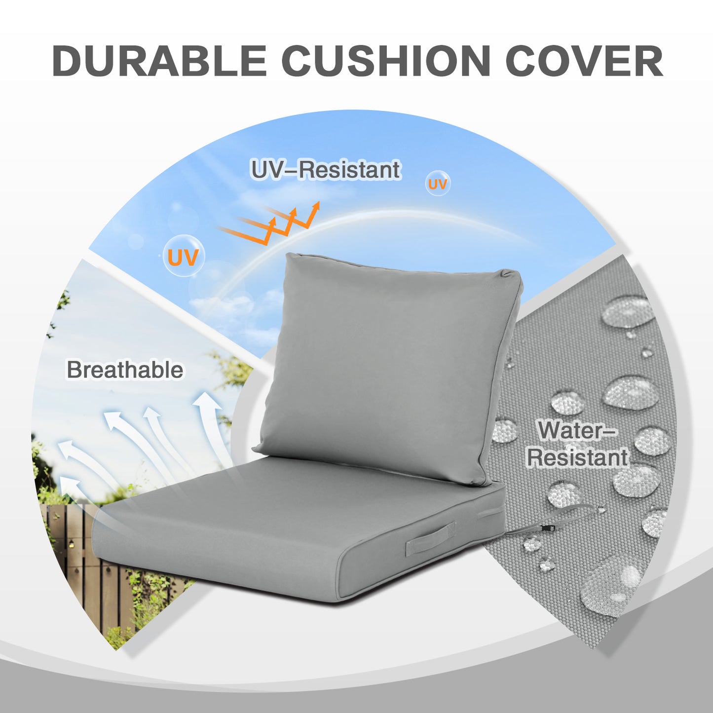 Outdoor Chair Cushions, Patio Deep Seat Cushions with Handle & Adjustable Straps - Gray Aoodor