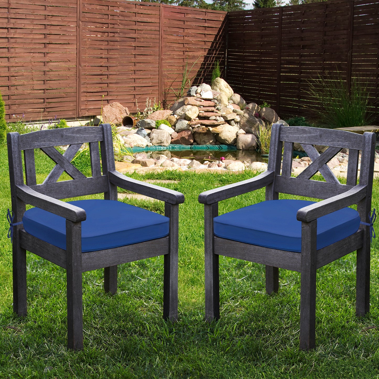 Outdoor Chair Cushion, Patio Seat Pad, Removable Cover with Hidden Zipper, Ties - Navy Blue