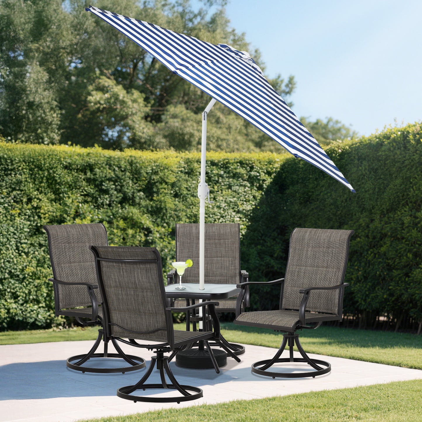 9 ft. Outdoor Patio Market Umbrella Aluminum Frame with Push Button Tilt Crank and 8 Steel Ribs-Dark Blue and White