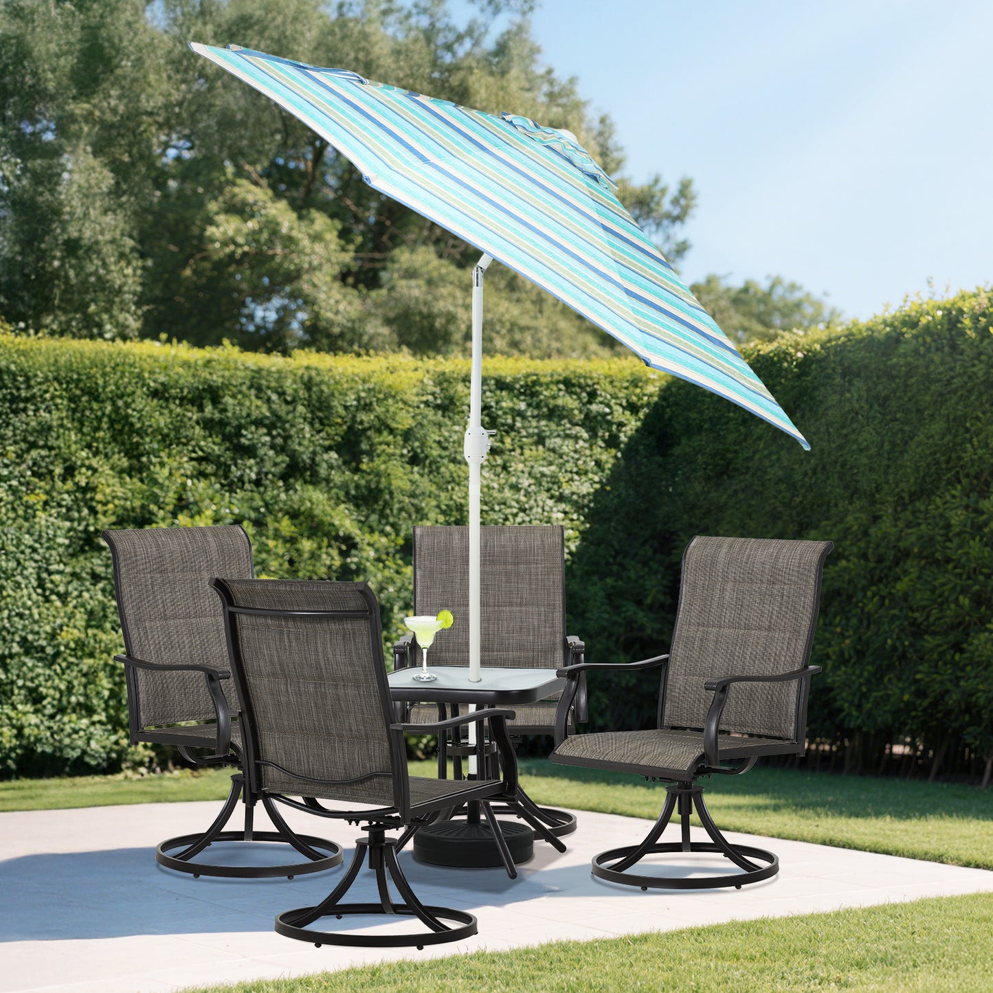 9 ft. Outdoor Patio Market Umbrella Aluminum Frame with Push Button Tilt Crank and 8 Steel Ribs-Green and Blue