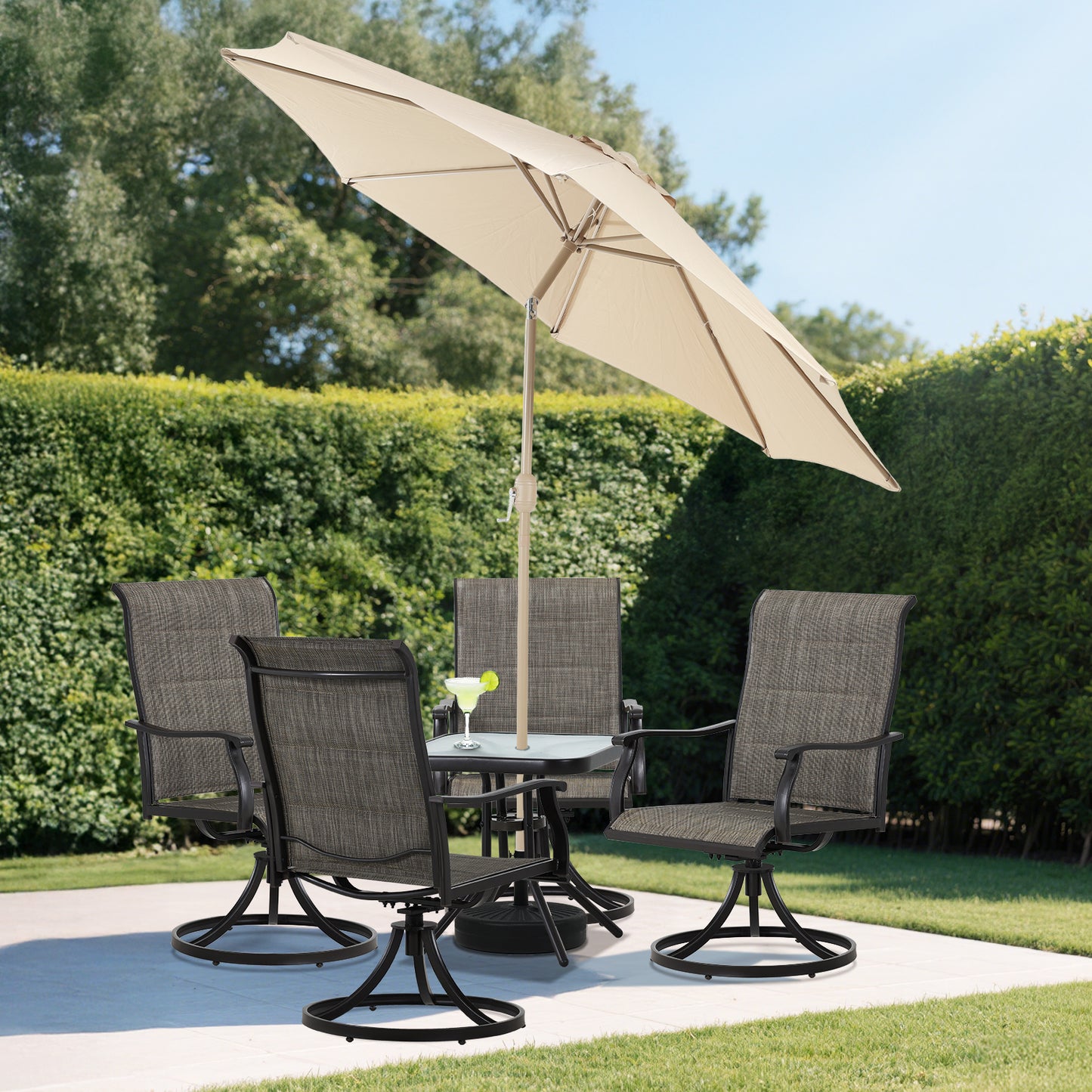 9 ft. Outdoor Patio Market Umbrella Aluminum Frame with Push Button Tilt Crank and 8 Steel Ribs-Khaki