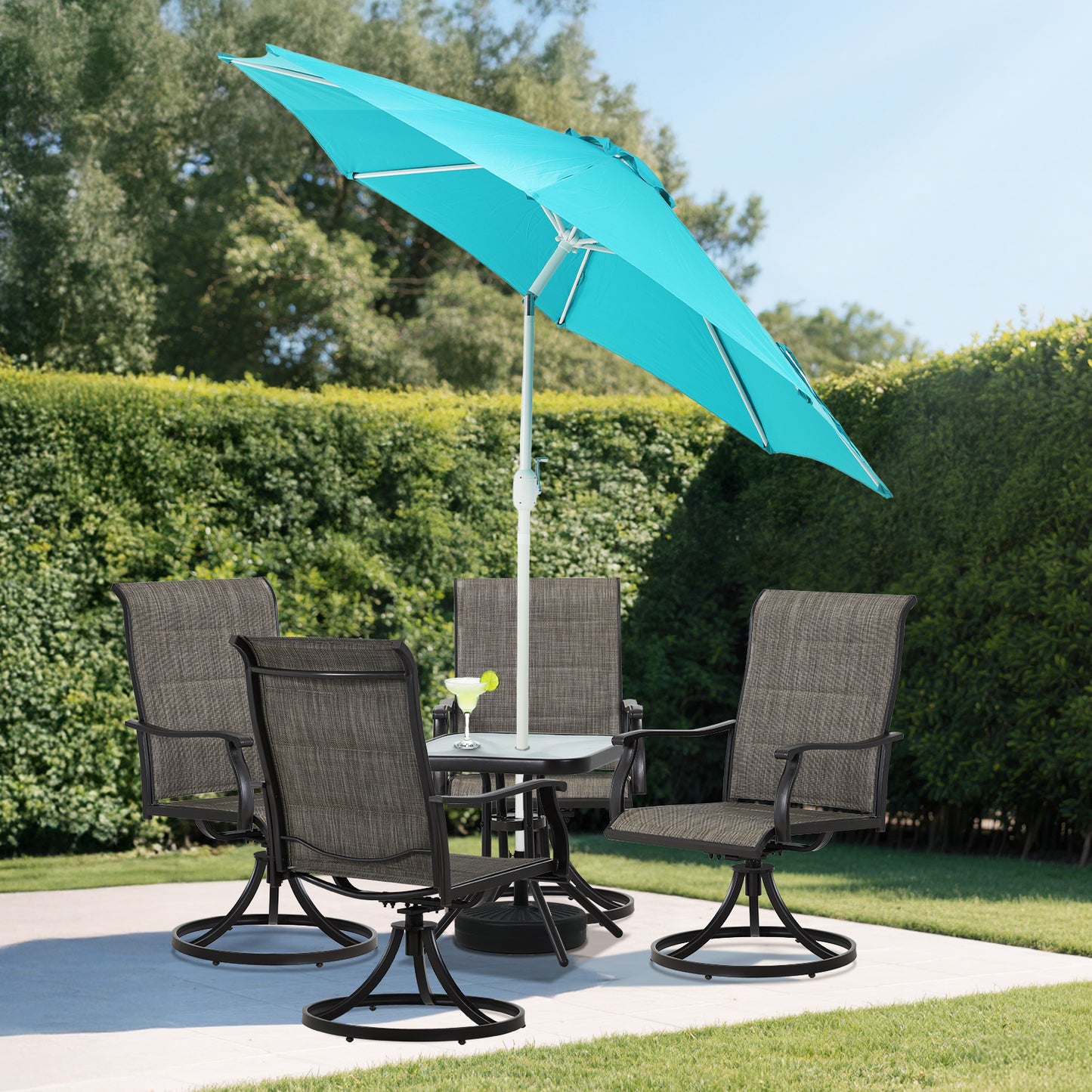 9 ft. Outdoor Patio Market Umbrella Aluminum Frame with Push Button Tilt Crank and 8 Steel Ribs-Light Blue