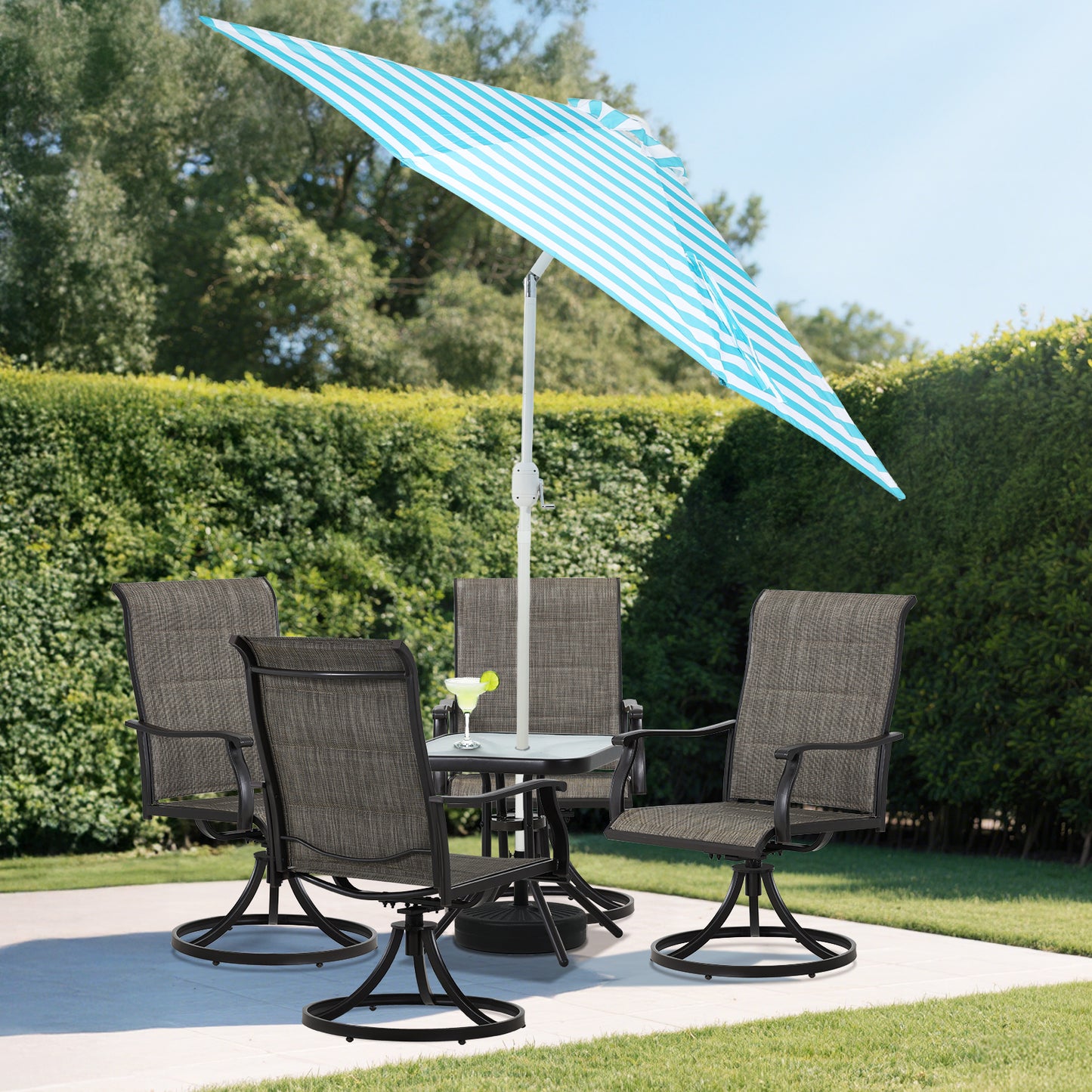 9 ft. Outdoor Patio Market Umbrella Aluminum Frame with Push Button Tilt Crank and 8 Steel Ribs-Light Blue and White