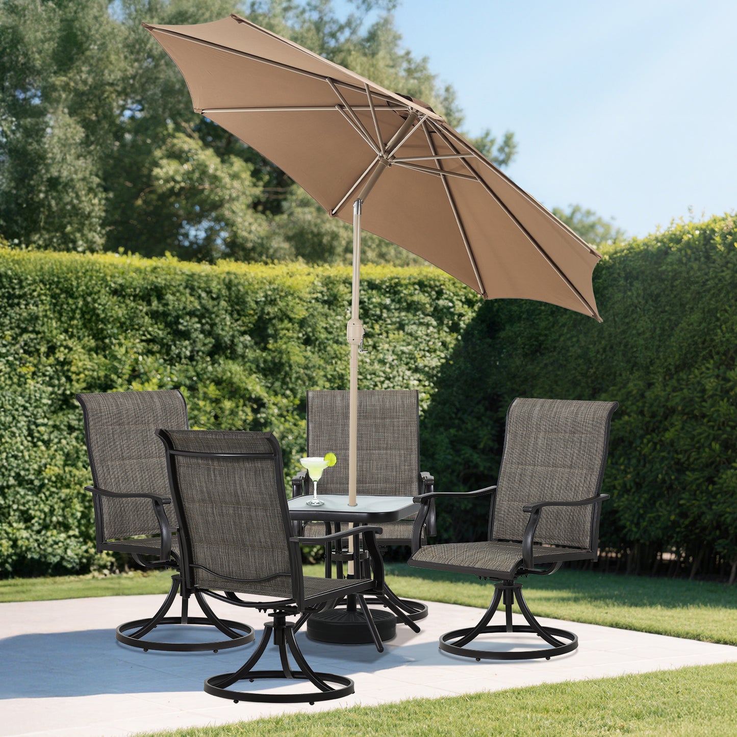 9 ft. Outdoor Patio Market Umbrella Aluminum Frame with Push Button Tilt Crank and 8 Steel Ribs-coffee