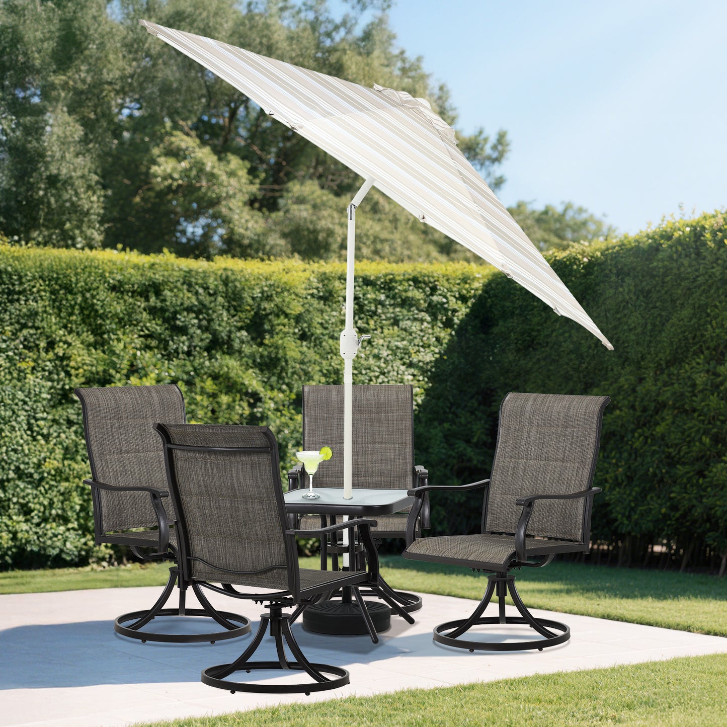 9 ft. Outdoor Patio Market Umbrella Aluminum Frame with Push Button Tilt Crank and 8 Steel Ribs - Khaki and Blue