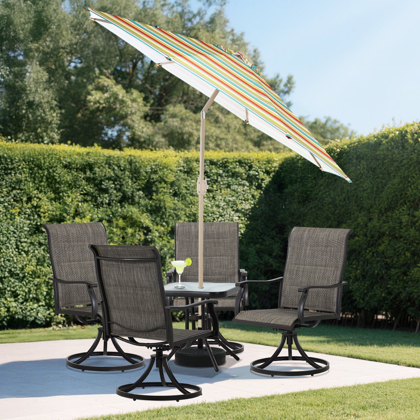 9 ft. Outdoor Patio Market Umbrella Aluminum Frame with Push Button Tilt Crank and 8 Steel Ribs - Red Green and Blue