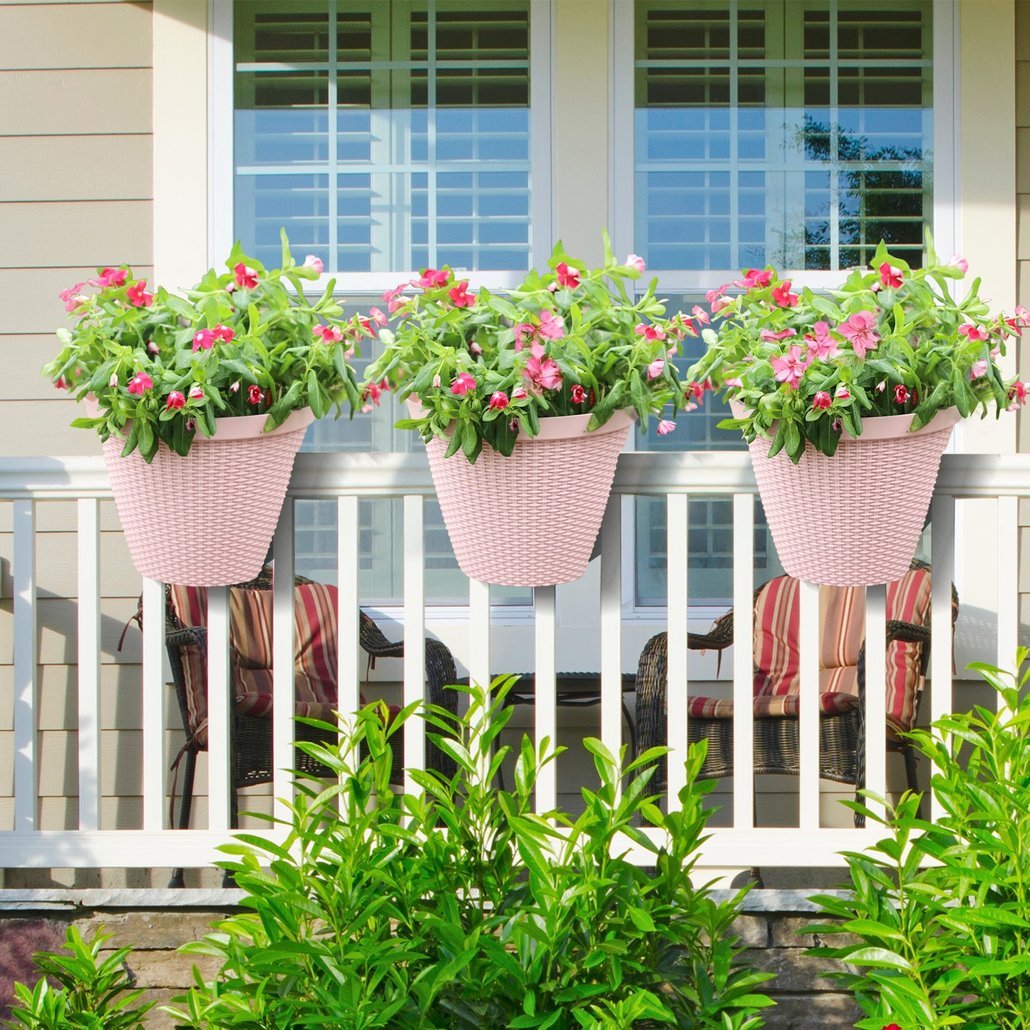 12 inch Balcony Rattan Railing Planter Box with Adjustable Brackets - Set of 4 Aoodor