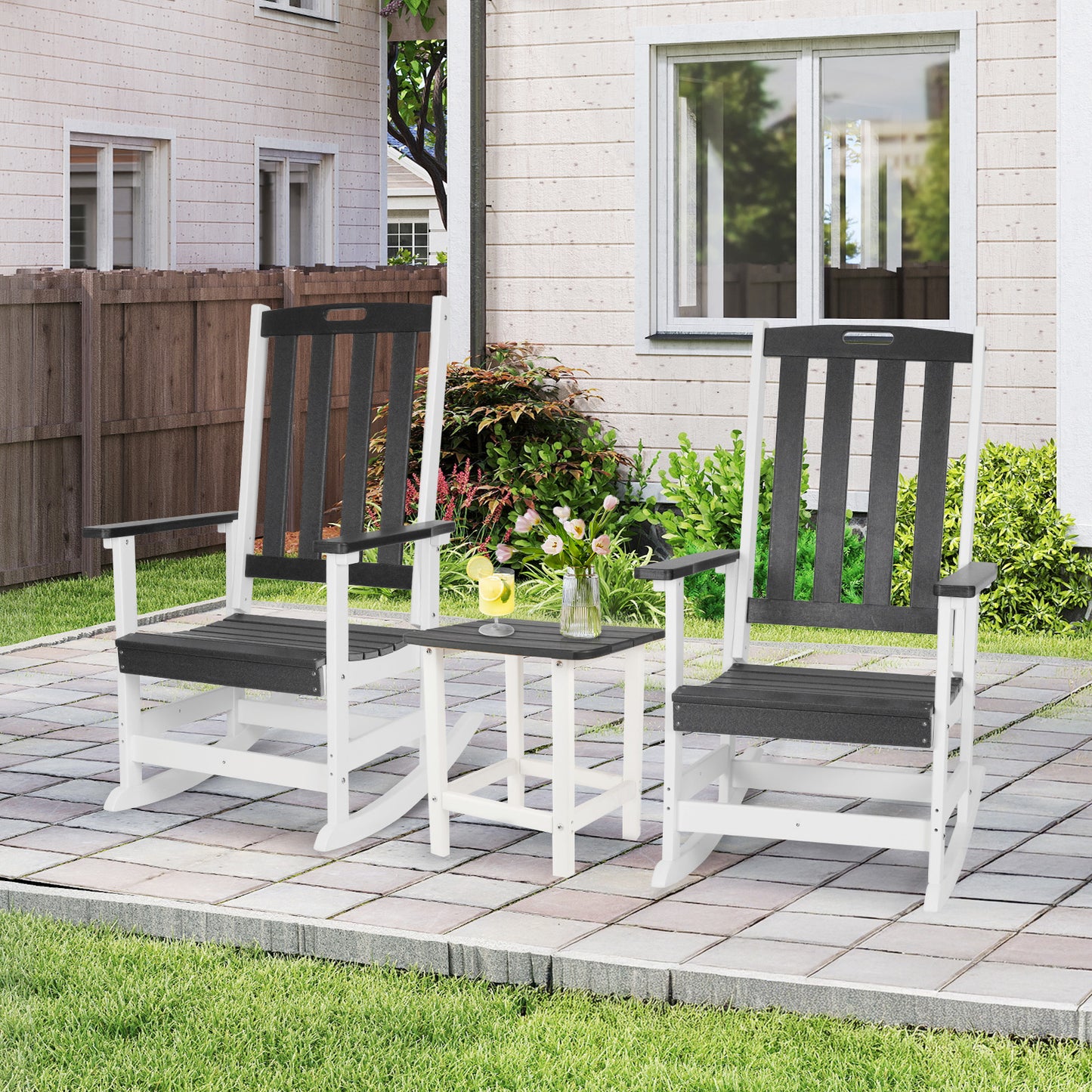 Outdoor Rocking Chair, Ergonomic HDPE Rockers with All-Weather Design