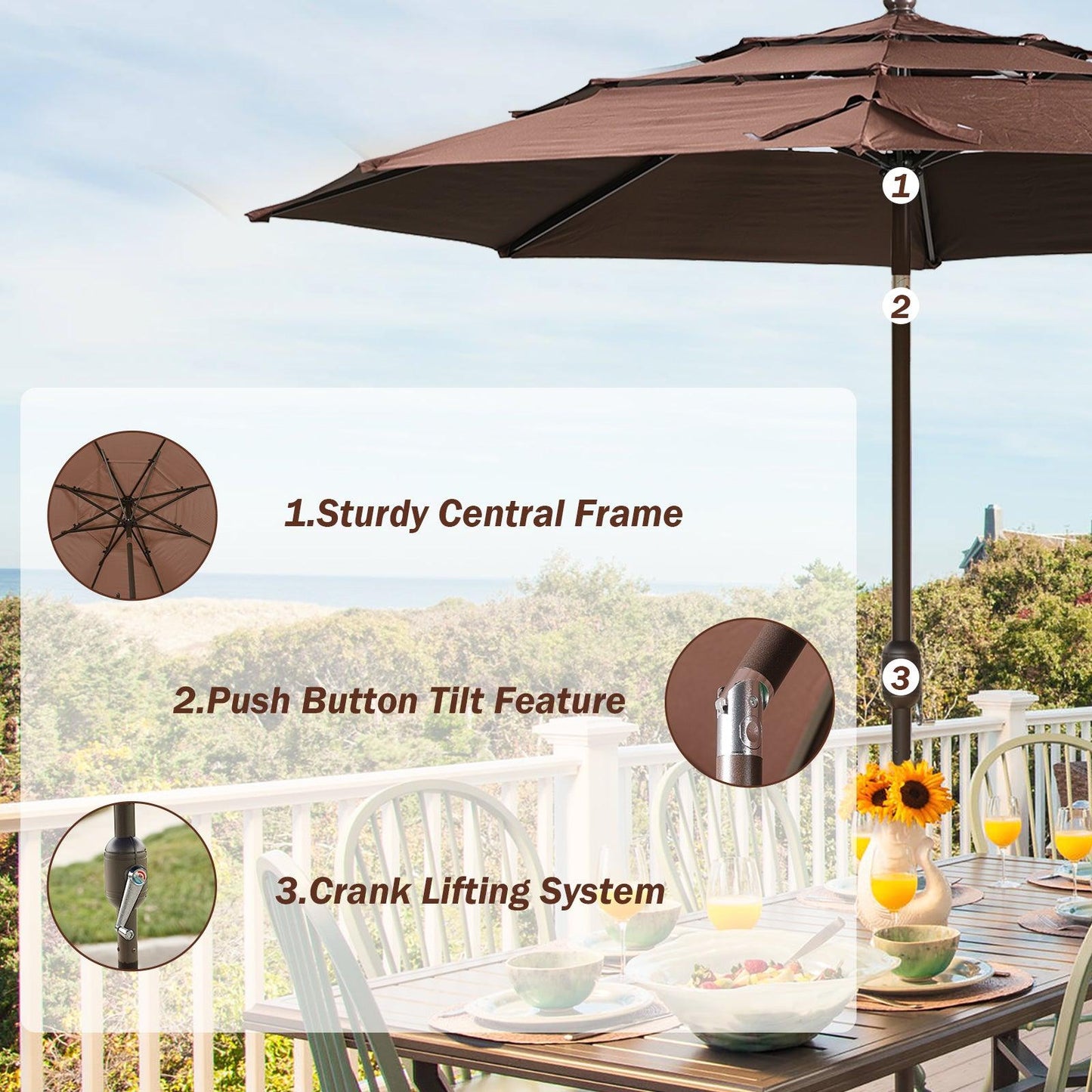 3 Tier 10ft. Patio Umbrella - Market Umbrella with Crank (No Base)