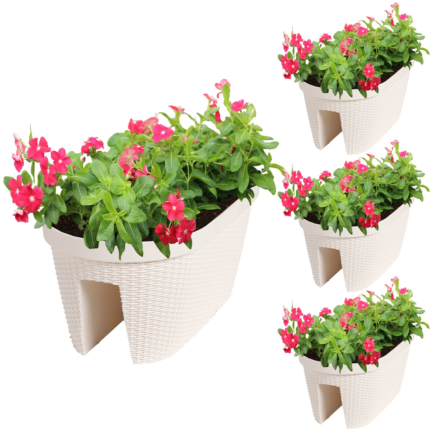 Aoodor Balcony Rattan Pattern Railing Planter Box with Drainage Holes and Adjustable Brackets White