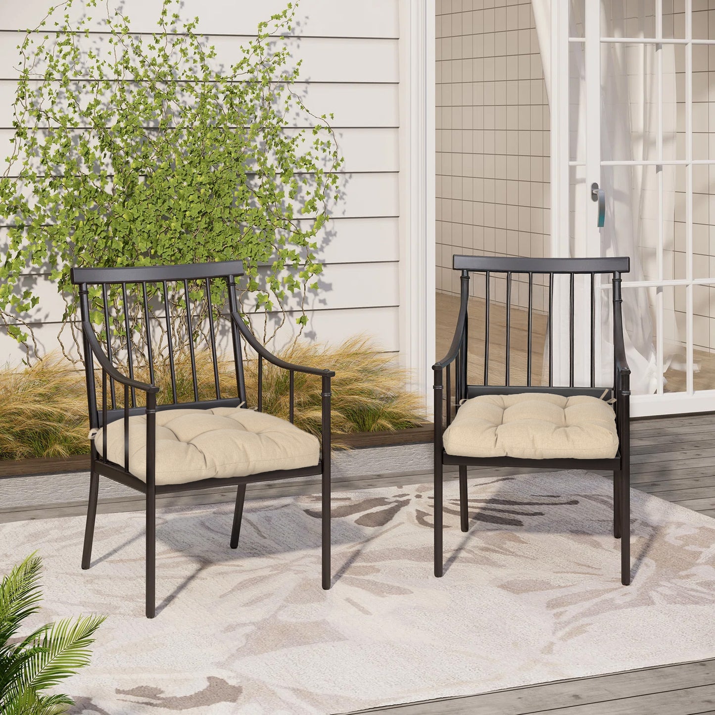 19x19x5 Inch Tufted Outdoor Chair Cushions, Water and Fade Resistant Polyester Dining Chair Pads with Ties - Khaki Aoodor
