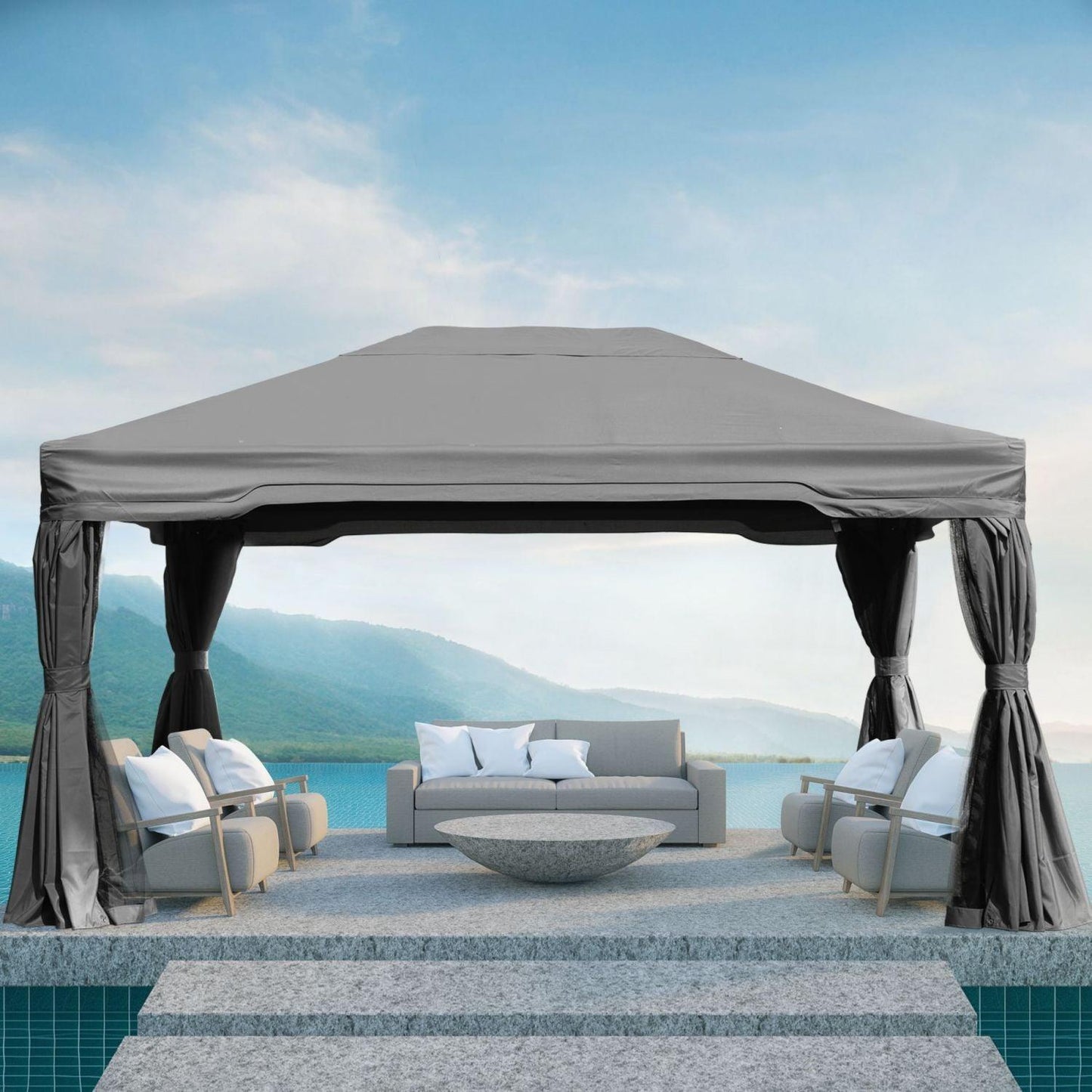 12 x 12 ft. Outdoor Gazebo Tent Canopy Shelter, Aluminum Frame with Privacy Curtain and Netting Gazebo Aoodor LLC
