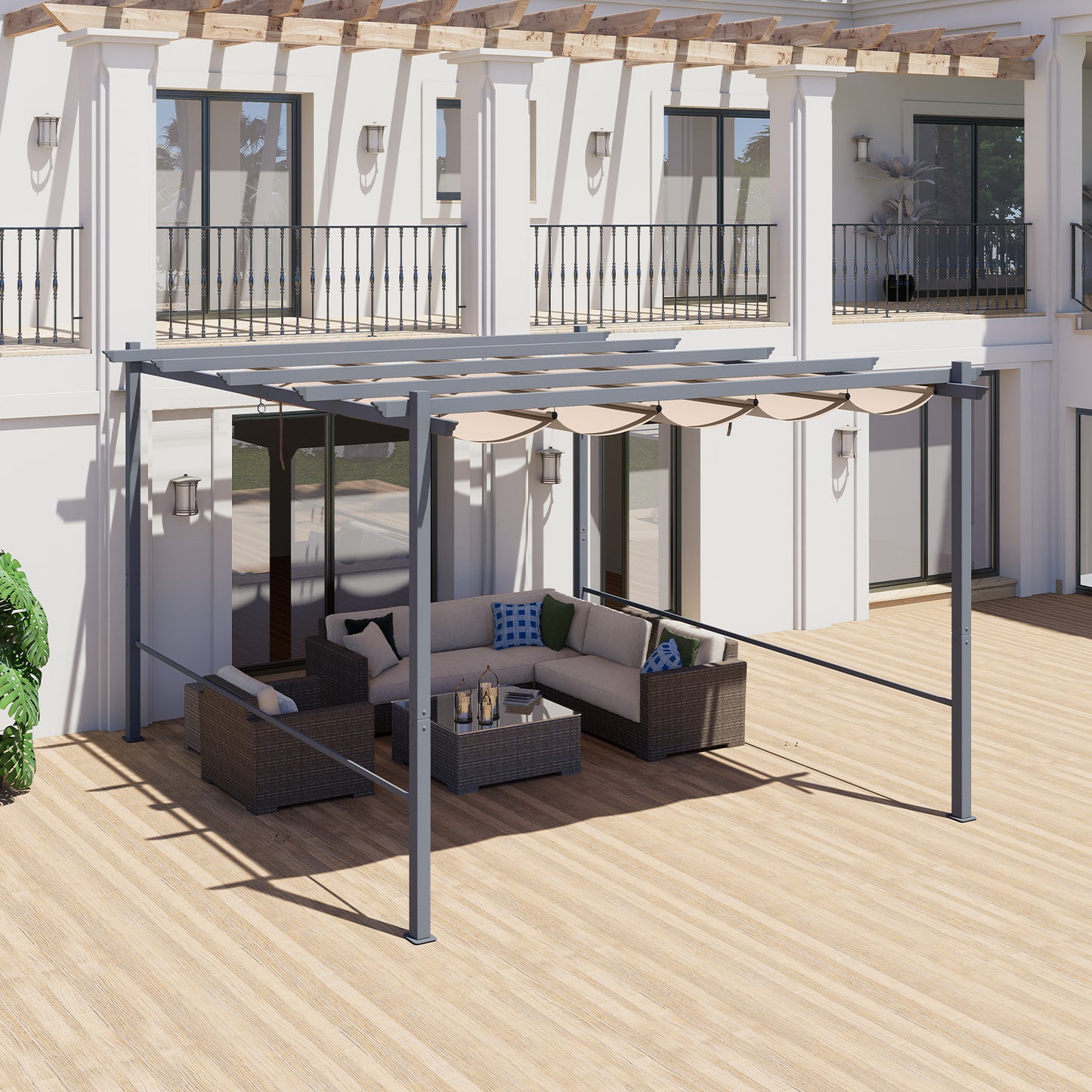 Pergola Replacement Canopy - Retractable Sun Shade Cover with Water-Resistant & UPF 50+ UV Blocking for Outdoor Patio Aoodor