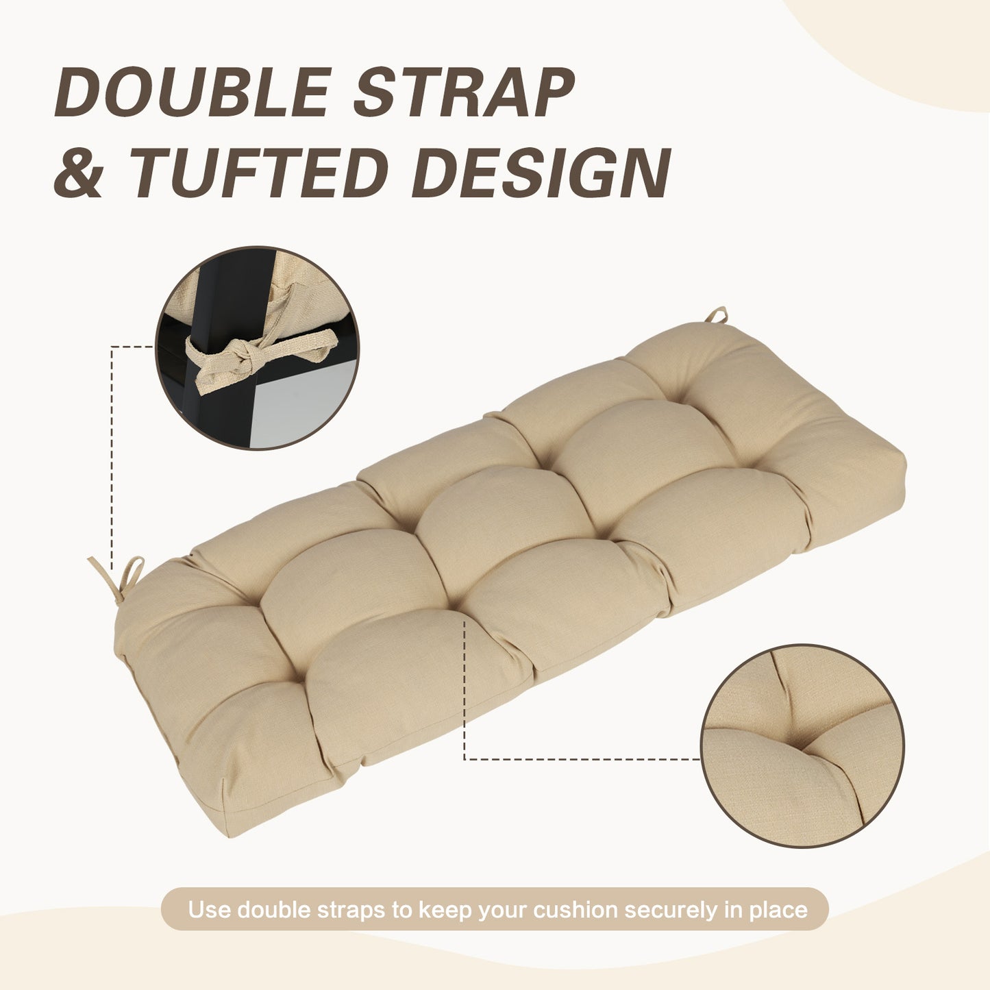 Outdoor Polyester Tufted Bench Cushion, Water & Fade Resistant, Khaki