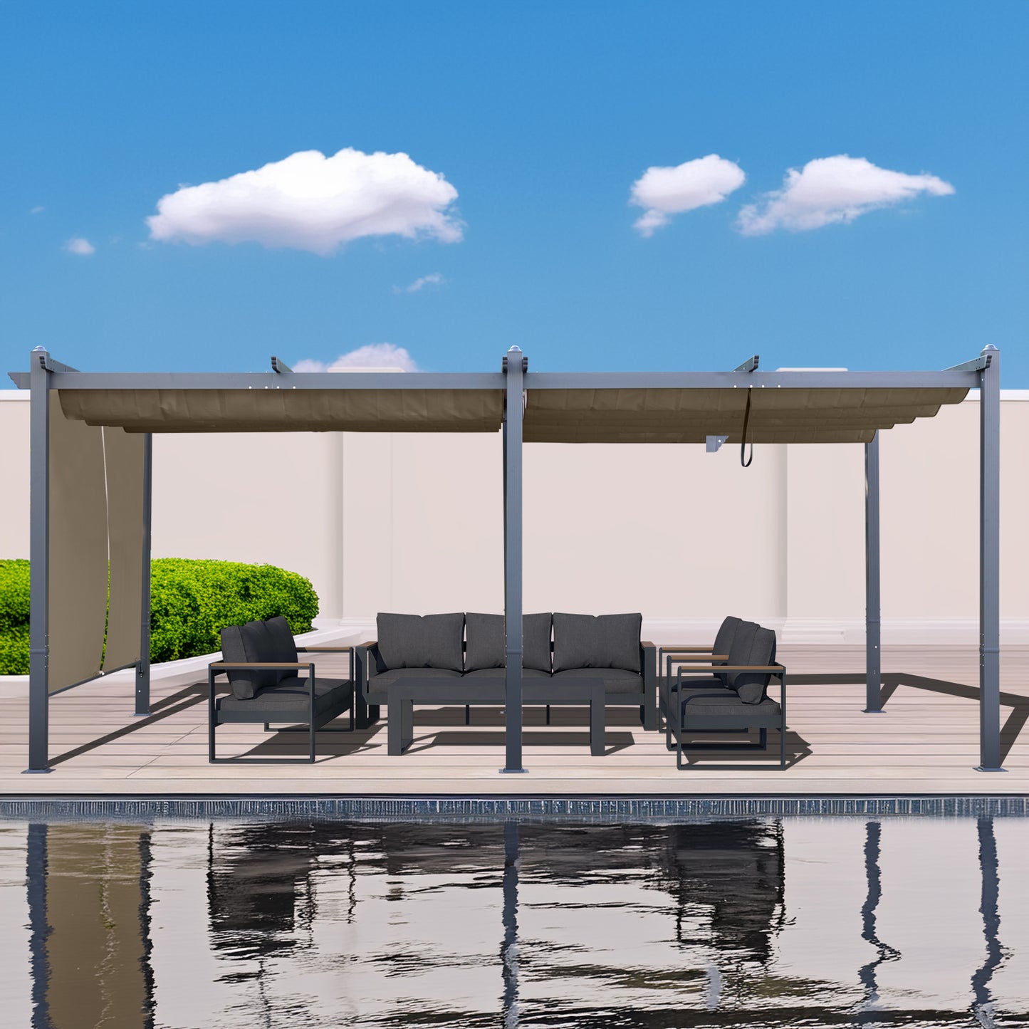 12x20 ft. Outdoor Pergola with Retractable Shade Canopy, Aluminum Frame, Roller Shade Curtain