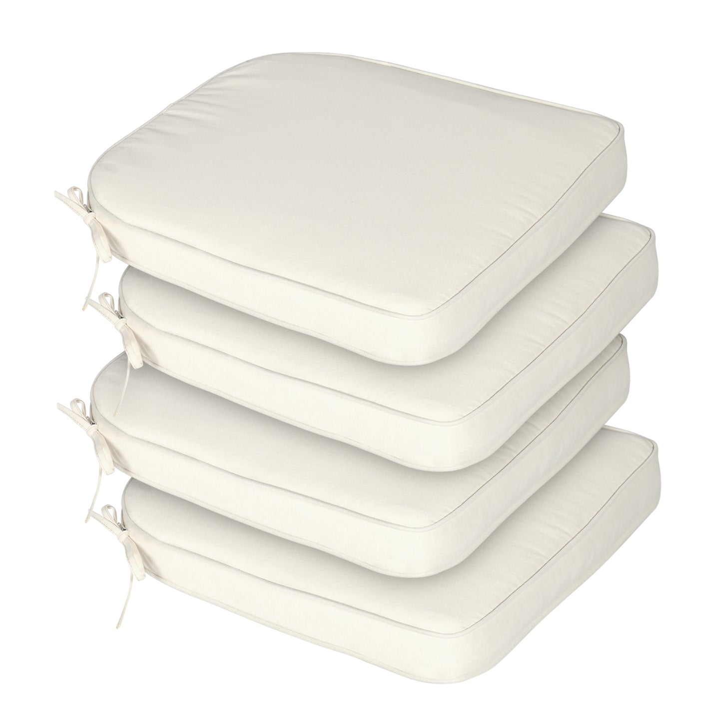 Outdoor Dining Chair Cushions Set, Patio Chair Pads with Ties, Ivory White