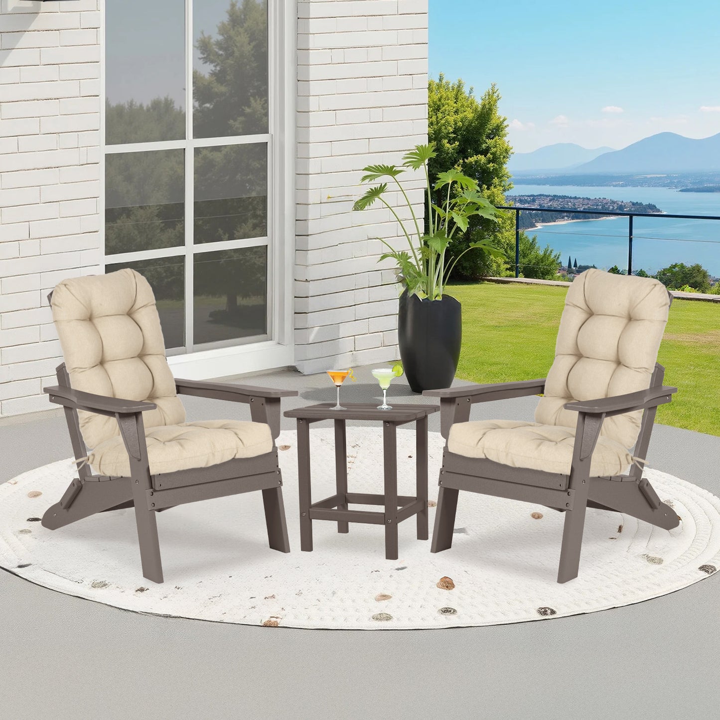 Outdoor High Back Tufted Adirondack Chair Cushion, Patio Rocking Chair Cushions with Ties, Set of 2, Khaki Aoodor