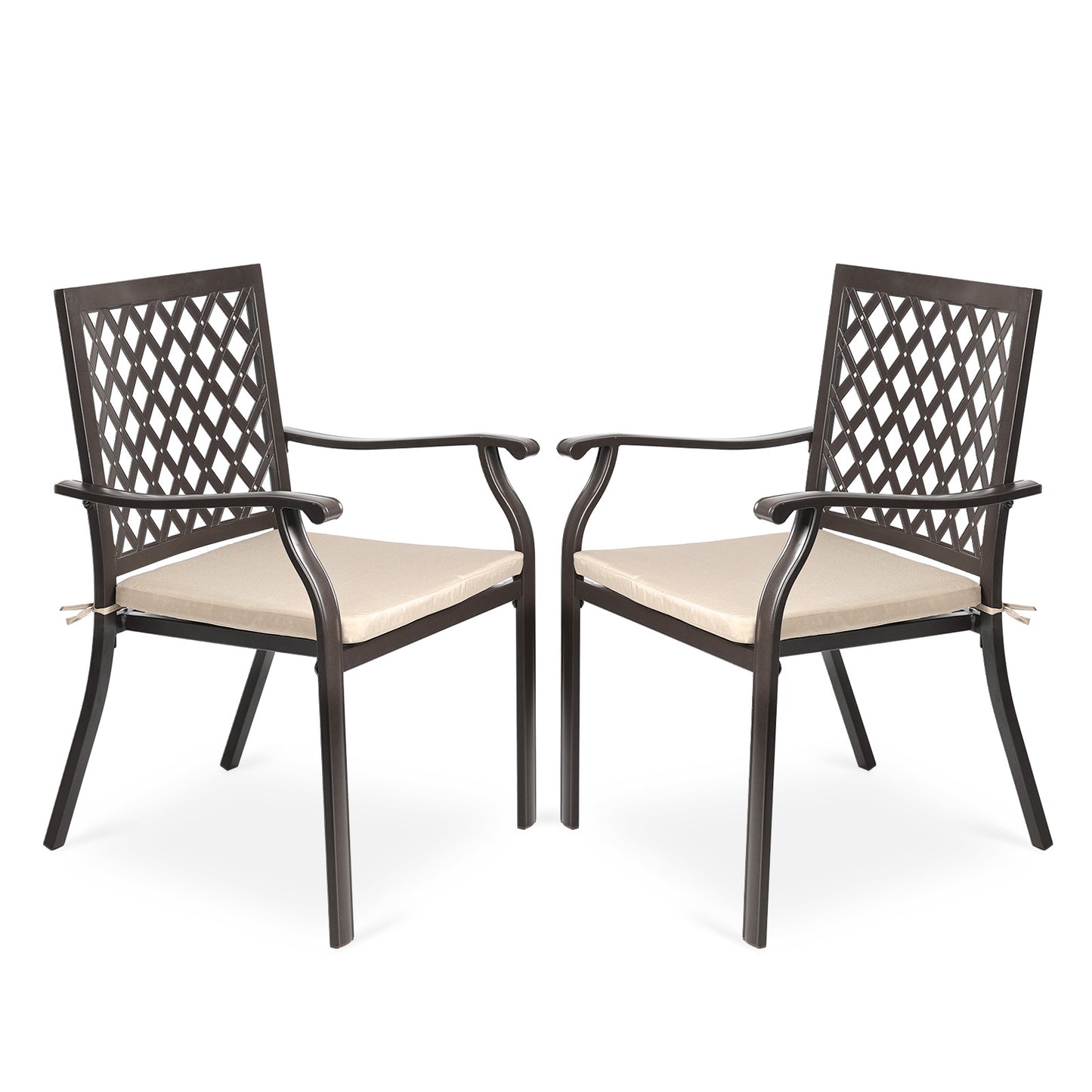 2-Piece Set Outdoor Patio Metal Dining Chairs with Seat Cushions