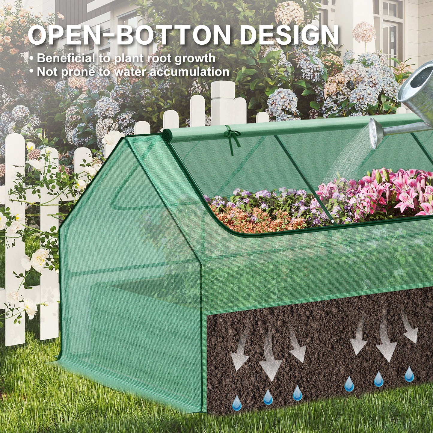 Mini Greenhouse Kit With Raised Garden Metal Beds, 2 Roll-up Zipper Doors