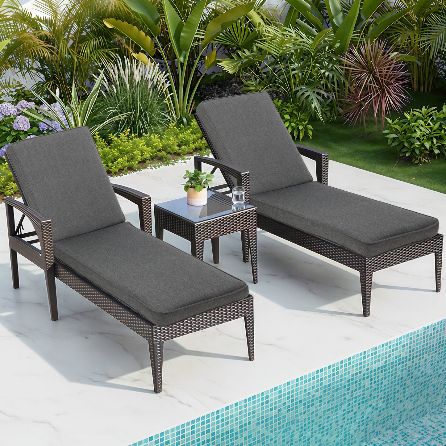 72x21x3 inch Patio Chaise Lounger Cushions Set of 2 - Charcoal