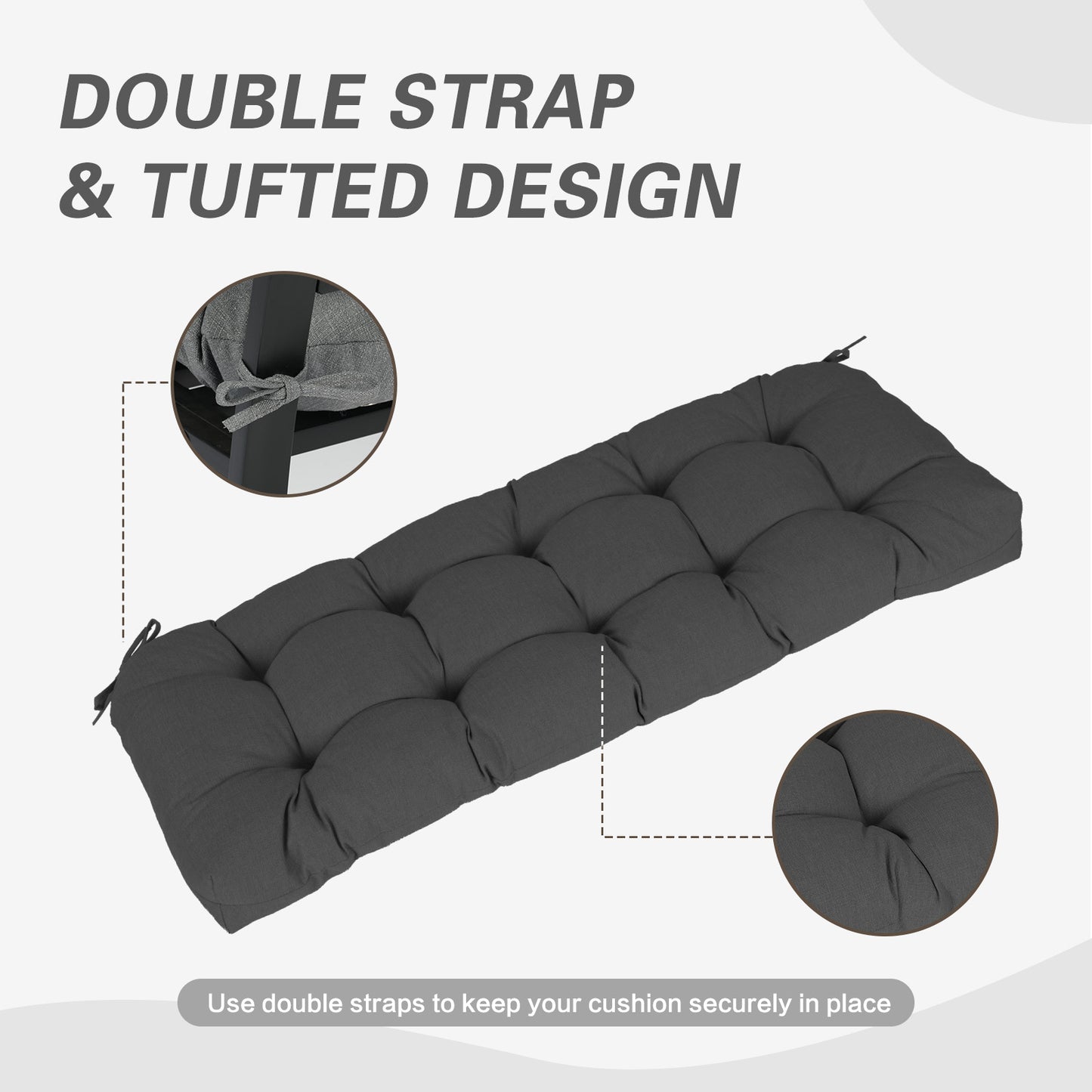 Outdoor Polyester Tufted Bench Cushion, Water & Fade Resistant, Dark Gray
