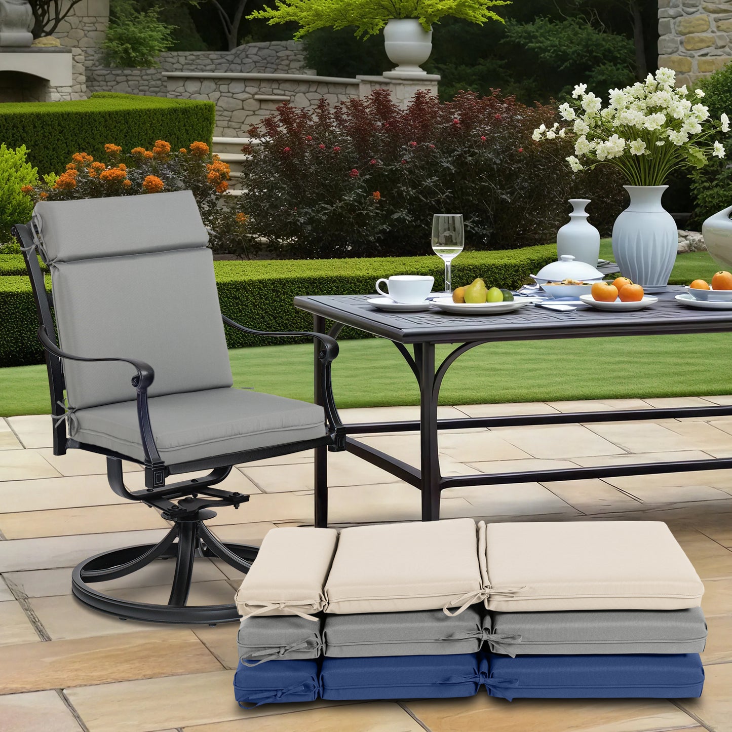 Outdoor Polyester High Back Dining Chair Cushion Set - Gray Aoodor