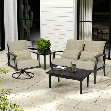 Patio Deep Chair Cushion, 2 Back 2 Seater 2 Pillow, Khaki Stripe