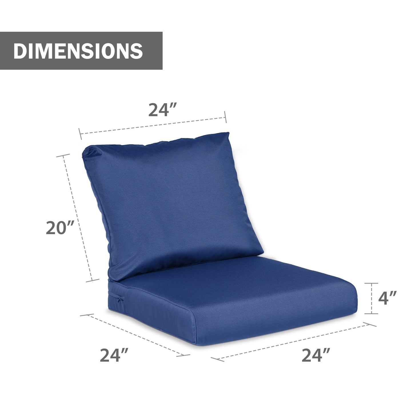 Outdoor Chair Cushions, Patio Deep Seat Cushions with Handle & Adjustable Straps - Navy Blue