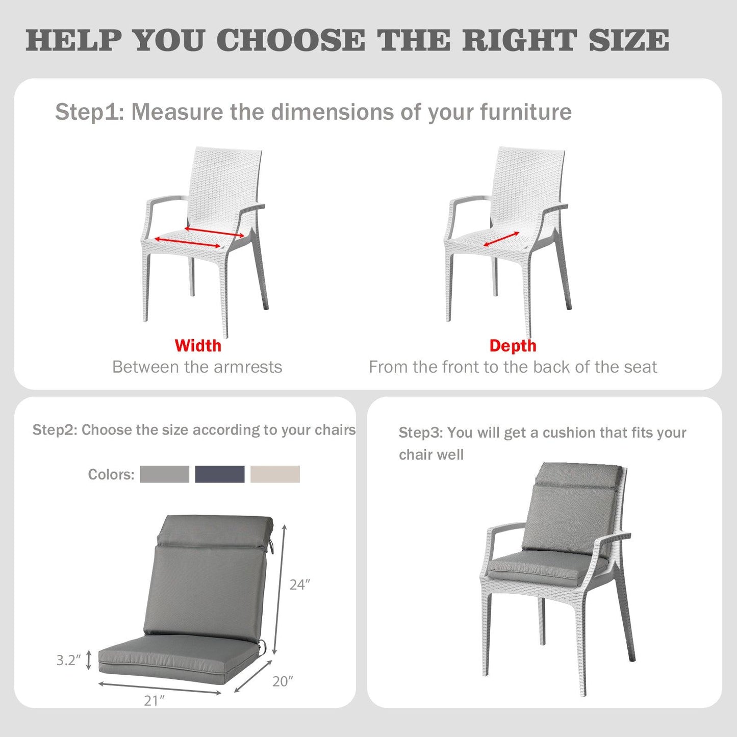 Outdoor Polyester High Back Dining Chair Cushion Set - Gray
