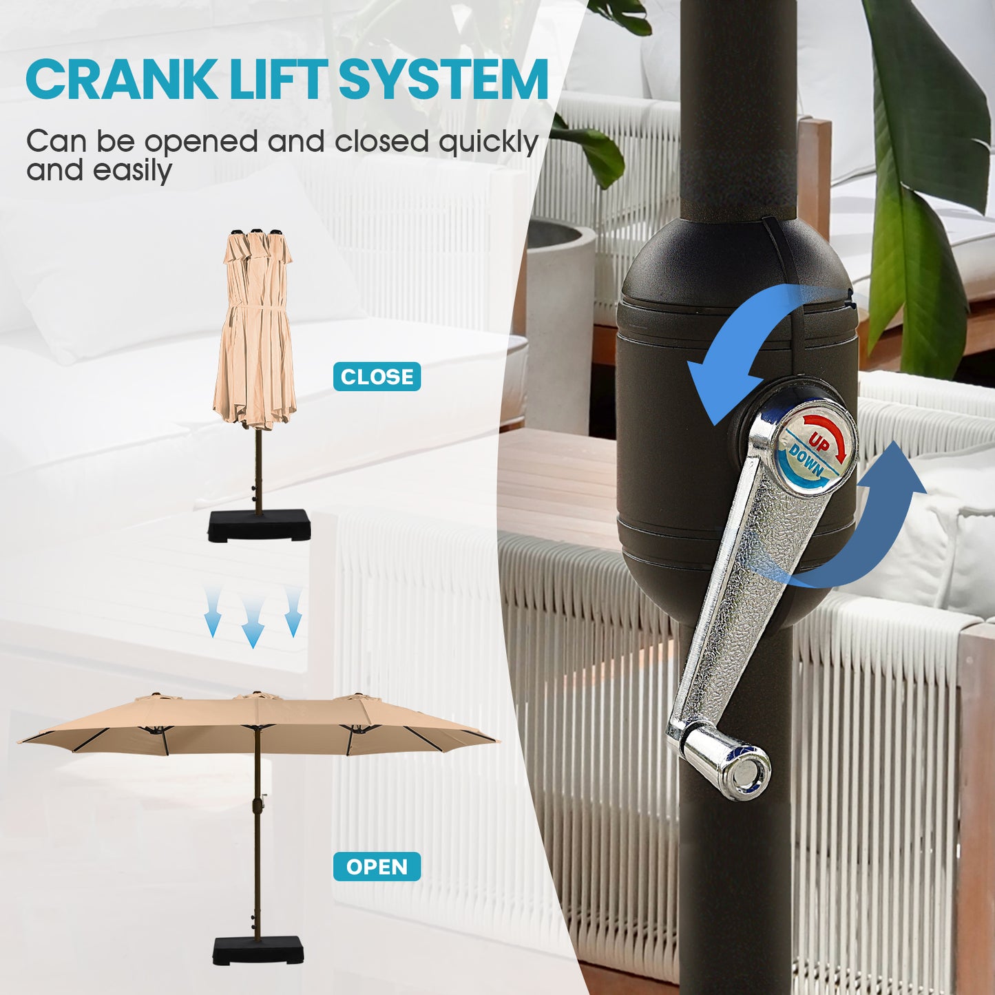 15 ft. Double Sided Patio Market Umbrella with Base Stand