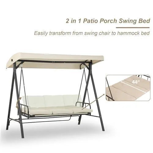 3-Person Outdoor Patio Swing Chair with Adjustable Canopy Furniture Aoodor