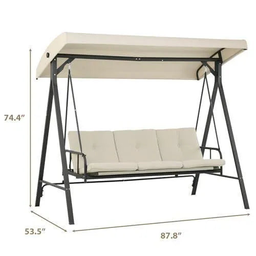 3-Person Outdoor Patio Swing Chair with Adjustable Canopy Furniture Aoodor