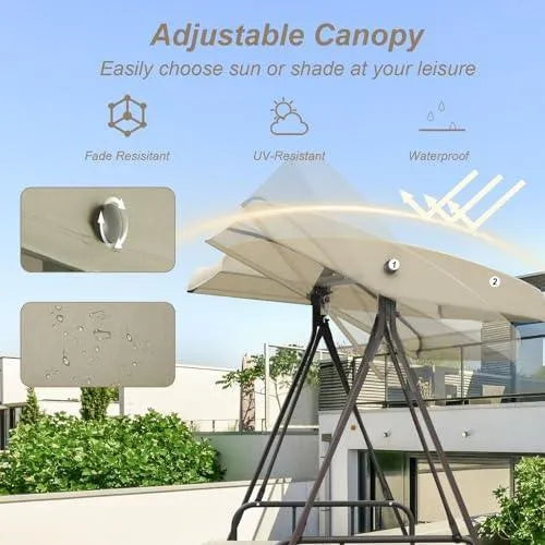 3-Person Outdoor Patio Swing Chair with Adjustable Canopy Furniture Aoodor