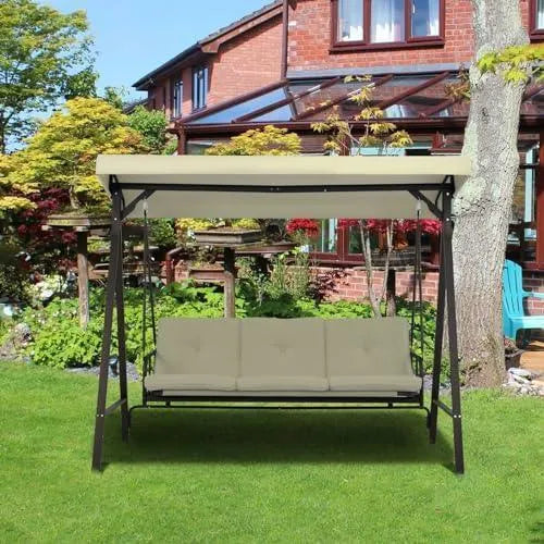 3-Person Outdoor Patio Swing Chair with Adjustable Canopy Furniture Aoodor