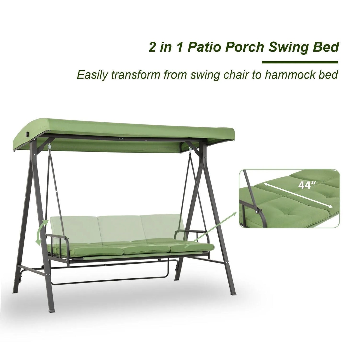3-Person Outdoor Patio Swing Chair with Adjustable Canopy Furniture Aoodor
