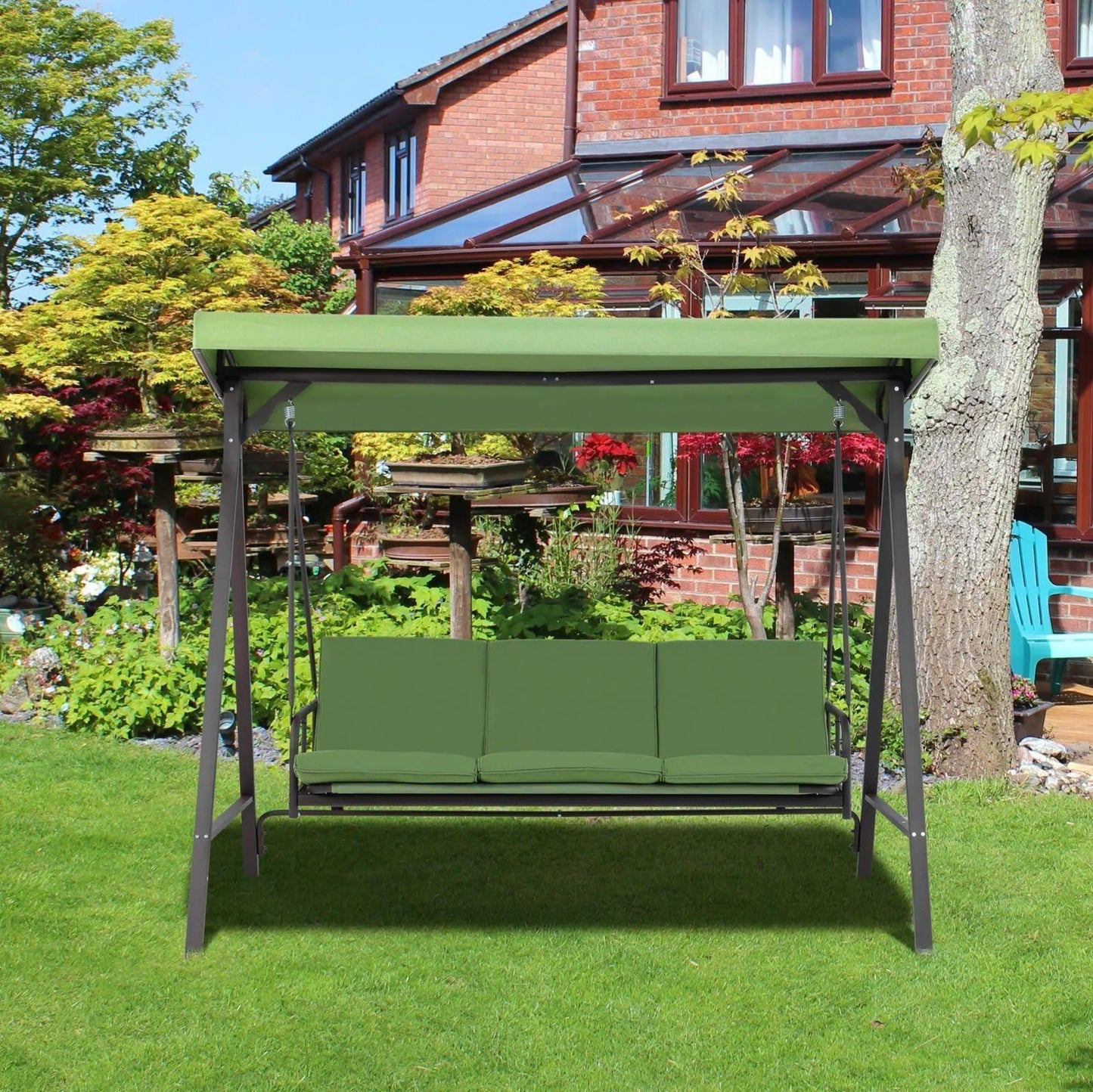 3-Person Outdoor Patio Swing Chair with Adjustable Canopy Furniture Aoodor